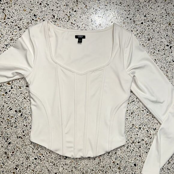 Express ivory compression body contour corset long sleeve top xs - Picture 4 of 8